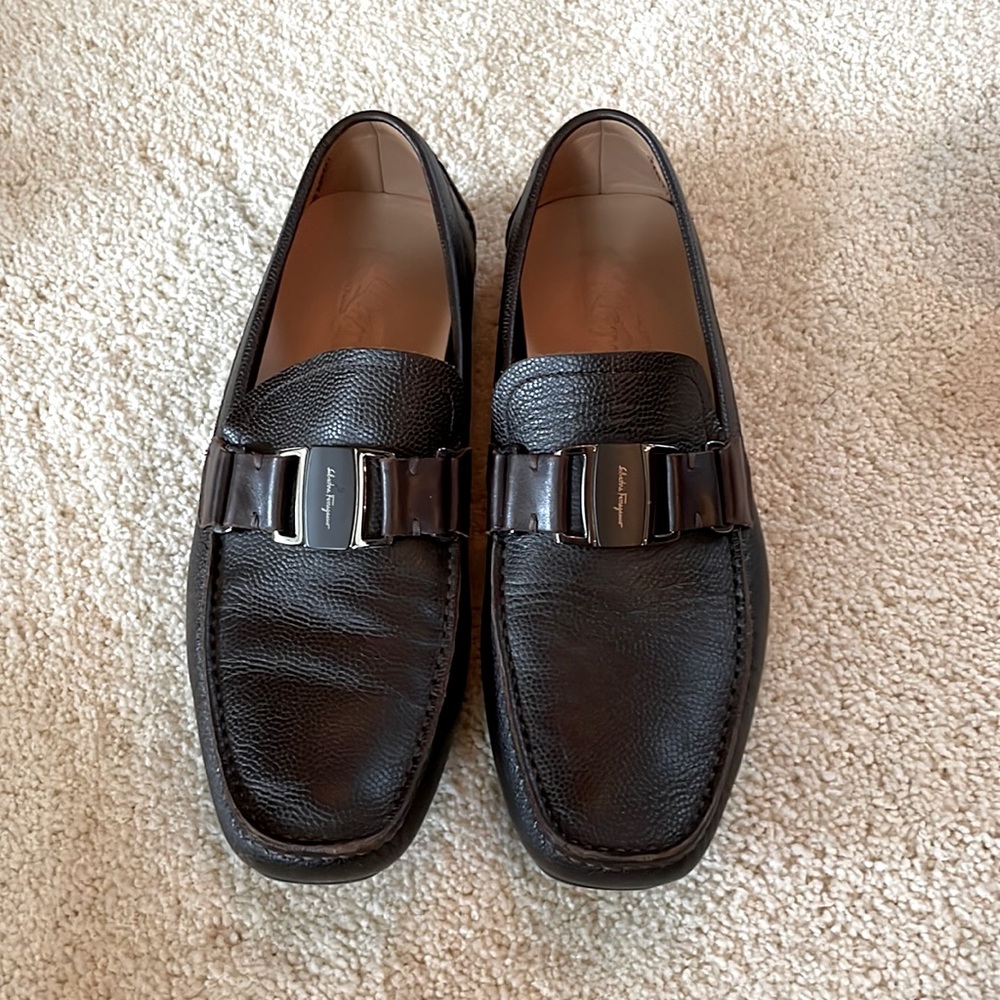 Brown Ferragamo, gently worn loafers. Size 8.5.